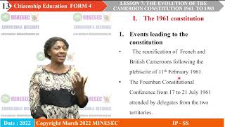 IP-SS Citizenship Form Four lesson 7 Evolution of the Cameroon Constitution 1961 to 1983