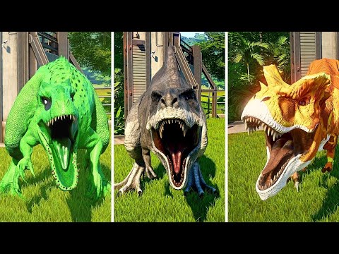 Tyrannolophosaur vs Green Alien I-Rex, Demon Spinosaurus, Megalorex Fight - JURASSIC WORLD EVOLUTION