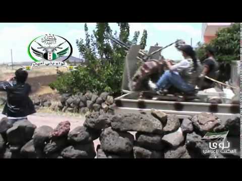 استهداف تحصينات قوات النظام في مدينة نوى بواسطة رشاش 14.5 من قبل لواء بني أمية