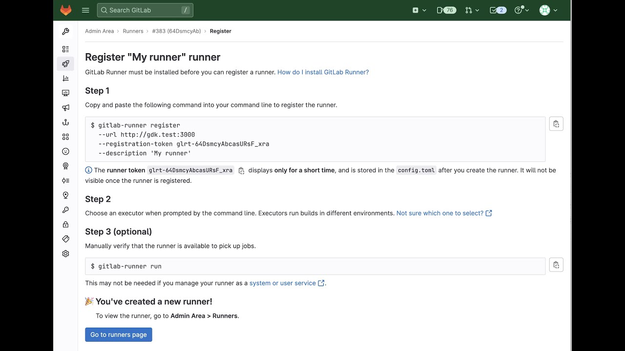 New runner creation workflow demo