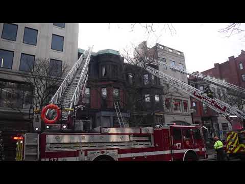 [BOSTON 3RD ALARM BOX 3-1536] FIRE RAGES THROUGH A BROWNSTONE ON NEWBURY ST