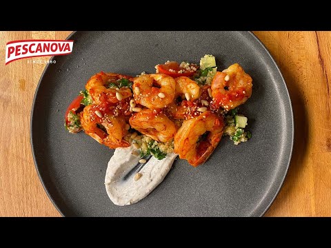 Harissa Argentine Red Shrimp with Couscous Tabbouleh