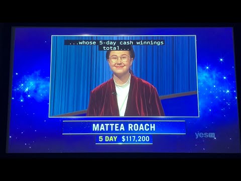 Jeopardy, intro & 1st Daily Double - Mattea Roach Day 6 (4/12/22)