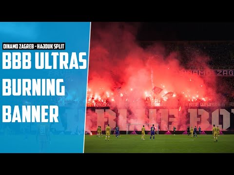 BAD BLUE BOYS PYRO VS HAJDUK SPLIT | BBB BANNER BURNED BY OWN PYRO | Dinamo Zagreb vs Hajduk Split