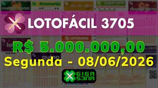 Resultado da Lotofácil 3705, Segunda-feira, 08/06/2026