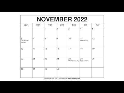 Printable November 2022 Calendar Templates with Holidays - Wiki Calendar