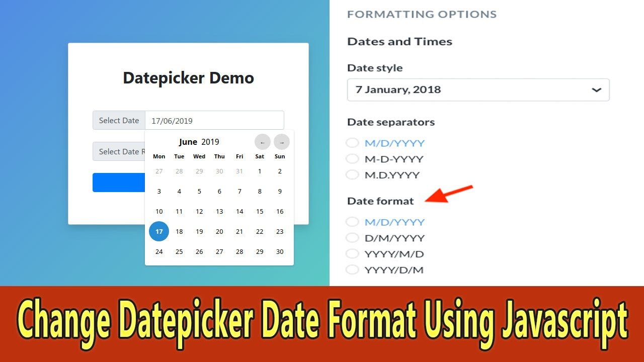 How to change datepicker date format using Javascript?