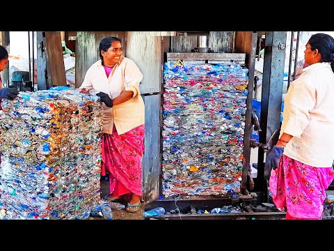 Waste plastic bottles recycle process plant | Women's are empowered with pet bottle crushing machine