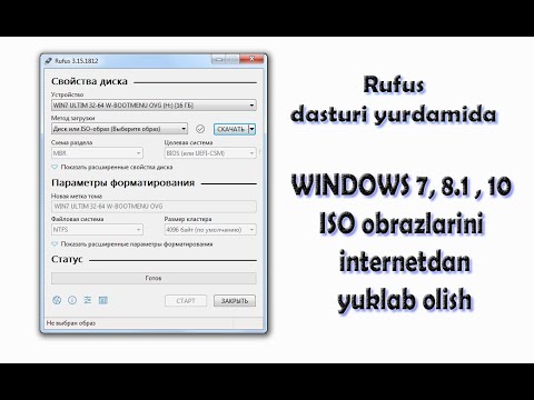 RUFUS dasturi bilan WINDOWS 7.8.10 ISO fayllarin internetdan yuklab olish va o'rnatish.