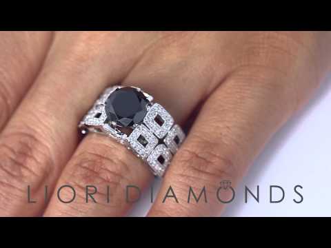 BDR-027 - 3.42 Carat Certified Natural Black Diamond Engagement Ring 18k White Gold