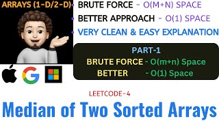 YouTube video 'Median of Two Sorted Arrays | PART-1 | Brute Force | Better Approach | Google | Apple | Leetcode - 4'