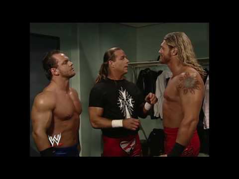 Chris Benoit, Shawn Michaels and Edge backstage: Raw, Oct. 11, 2004