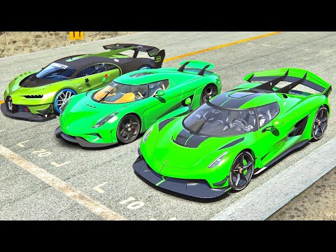 Koenigsegg Jesko NOS vs Bugatti Vision GT NOS vs Koenigsegg Regera with NOS - Drag Race 20 KM