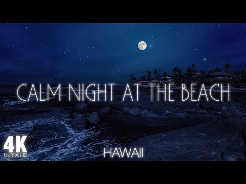 Ocean Sounds to Cure Insomnia - 8 Hour Relaxation - 4K Full Moon Night at the Beach of Big Island