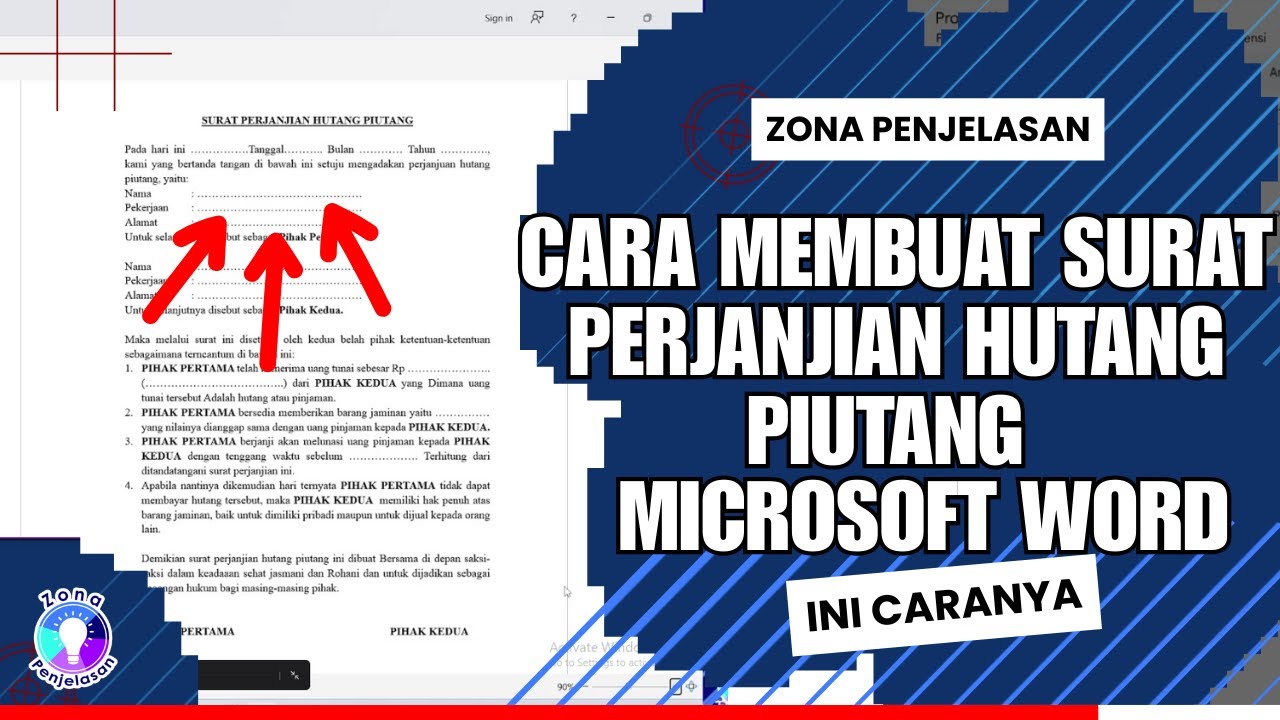 Contoh Surat Perjanjian Hutang Piutang di Word