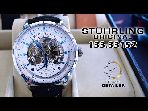 Stuhrling Original Mens Skeleton Automatic Dress Watch with Alligator Embossed Leather Strap Skeleton Dial video review thumbnail