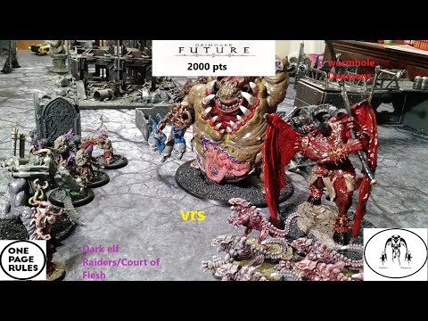 One Page Rules, GrimDark Future 2000pts Dark Elf Raiders vrs Wormhole Daemons