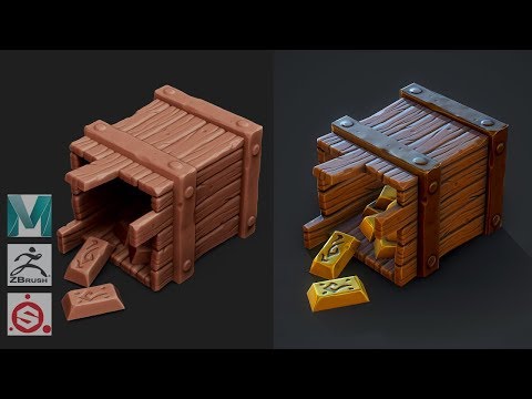 Autodesk Maya 2019 , Zbrush 2019, Painter - Stylized Crate with Gold Bars