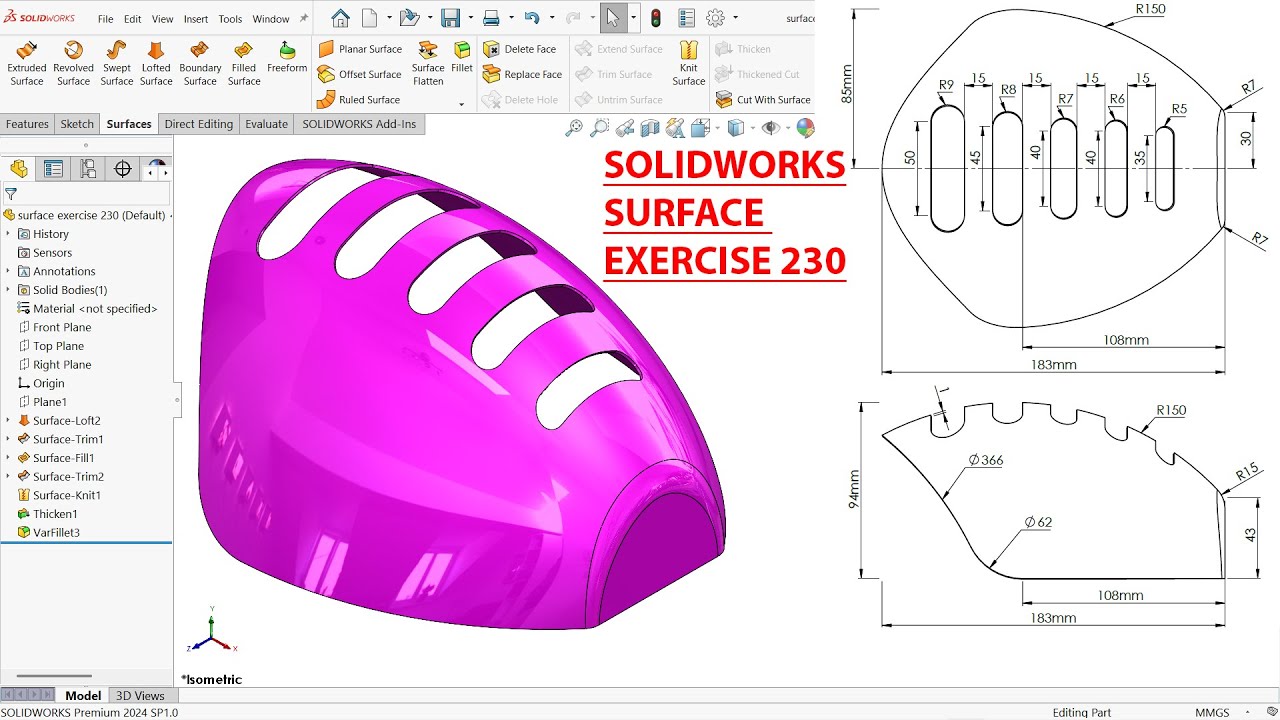 SolidWorks Surface Tutorial Exercise 230