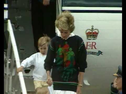 Princess Diana arrives in Scotland with Prince William and Prince Harry for a family holiday