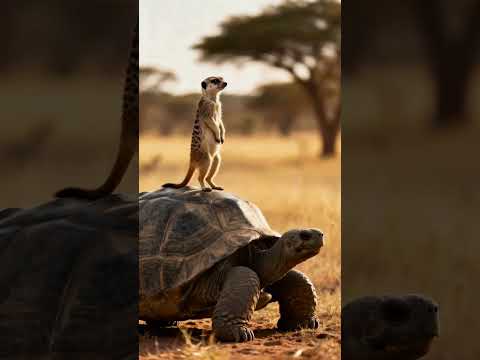 WOW! 🤯 A Meerkat Uses a Tortoise as a Watchtower – Must Watch