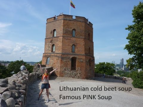 Lithuanian cold beet soup. Favorite Lithuanian soup. Pink soup