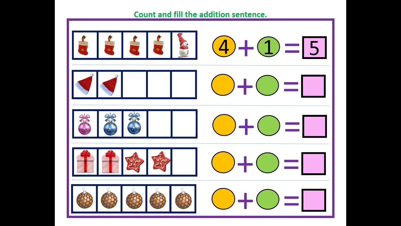 CHRISTMAS-Addition with 5 Frames– Task Cards and Worksheets, cut and paste activities.