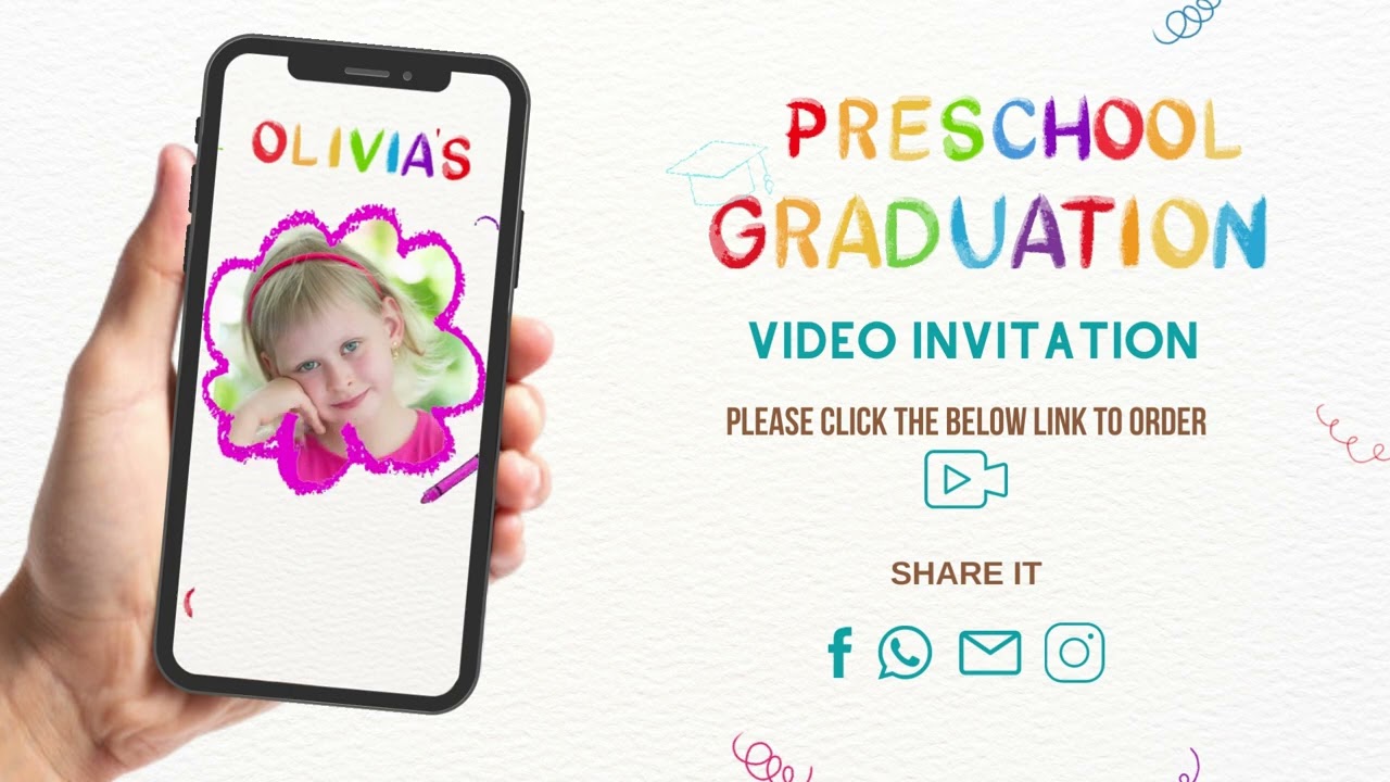 Personalized Preschool Graduation Video Invitation - Preschool, Kindergarten Class Graduation Invite