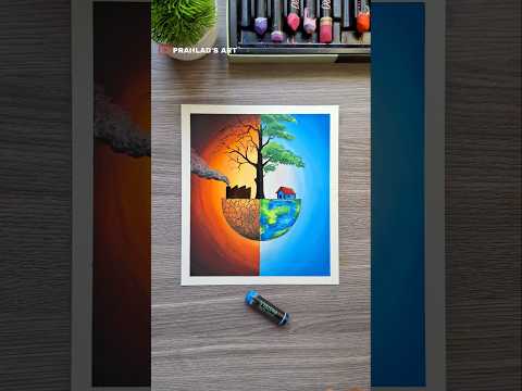 🌍✨ Save Earth Drawing | Pollution vs Nature 🌳🔥 | Oil Pastel Art  #drawing  #art