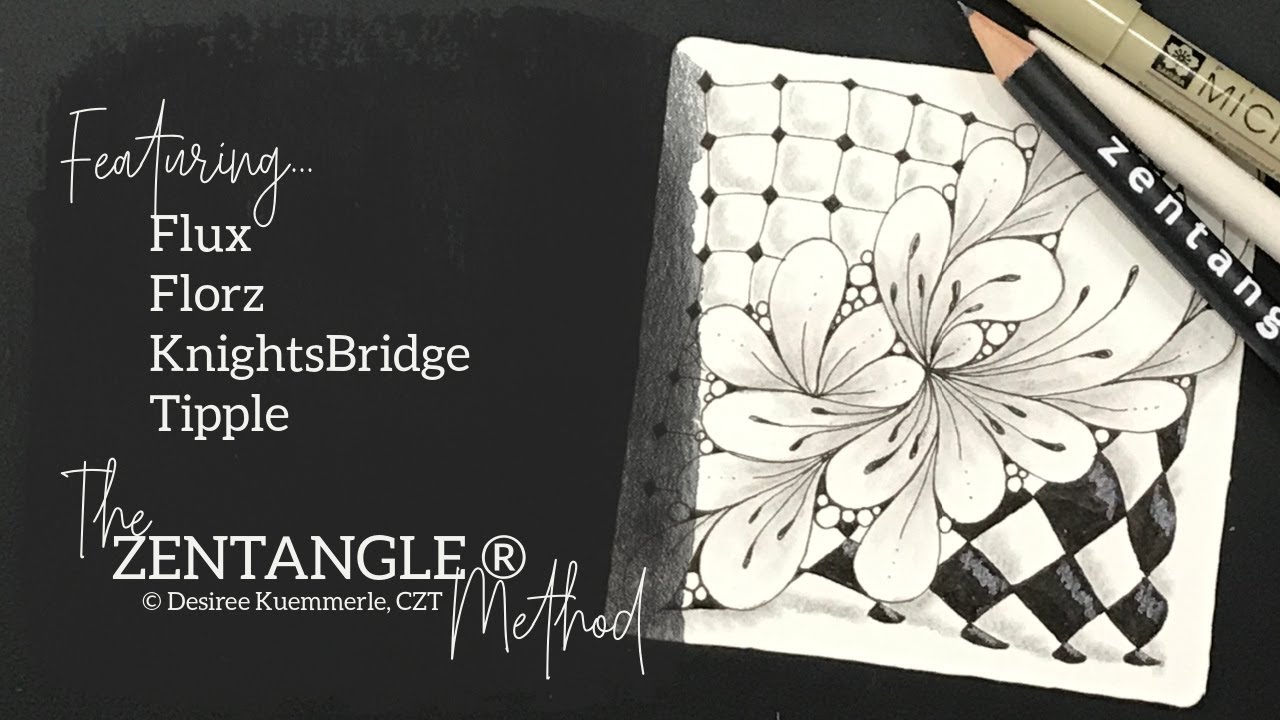 The ZENTANGLE® Method | Tile #6 | Square Tile with Flux | Beginners Tutorial Zentangle | No Voice