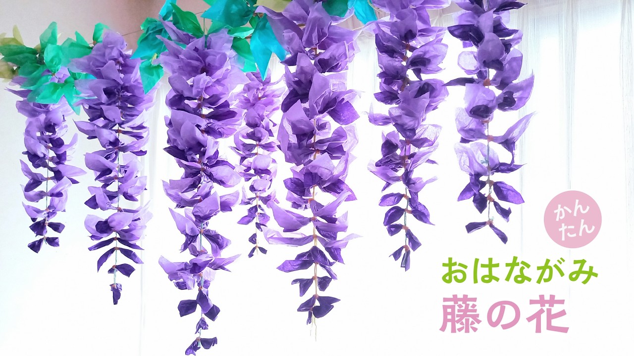 かんたんお花紙で作るかわいい藤の花 壁面つるし飾り（音声解説あり）How to make wisteria flower decorations using colored tissue paper