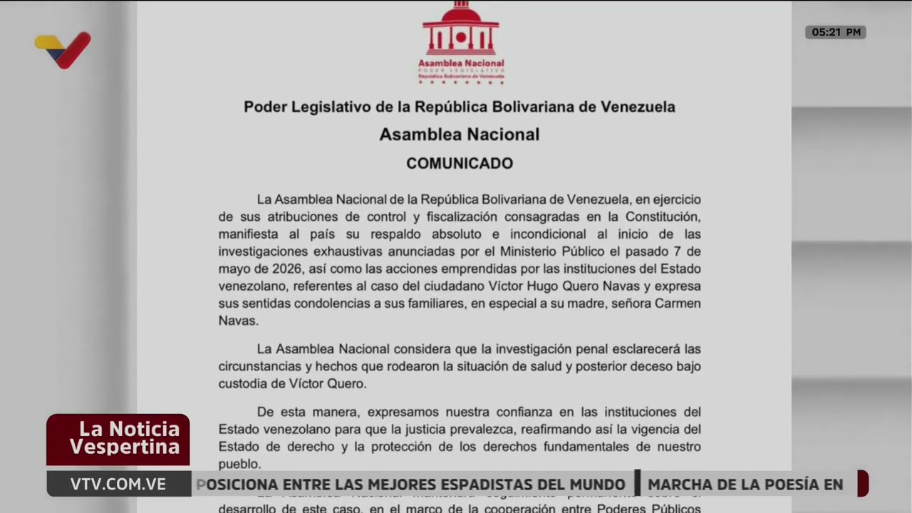Comunicado de la Asamblea Nacional, caso Víctor Hugo Quero Navas