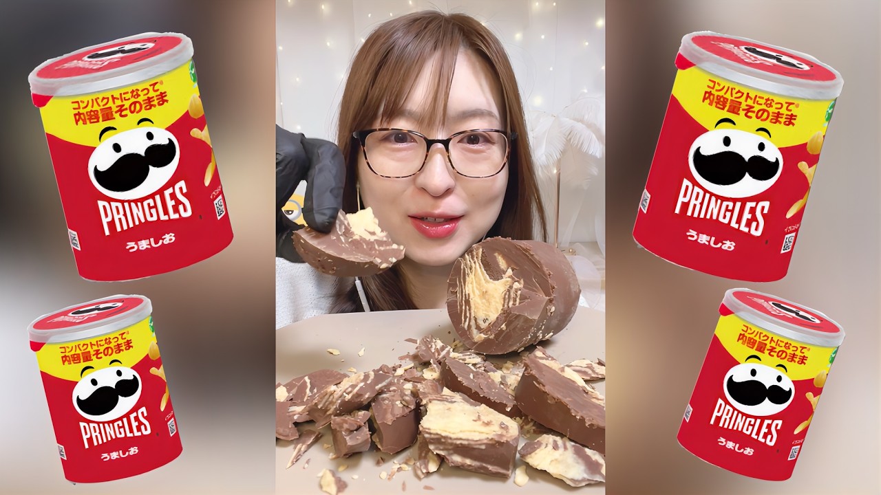 【ASMR】SNSで話題のプリングルスチョコ作って食べてみた！｜ 咀嚼音/EatingSounds/Mukbang