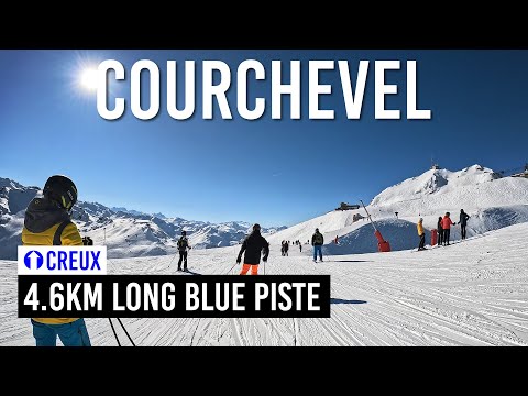 Skiing 4.6km long blue piste 'Creux' in Courchevel, Les 3 Vallées [Subtitles]