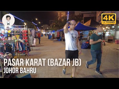 Caminhada noturna de Pasar Karat até Meldrum Walk | Sungai Segget | JB Street Food | Passeio a pé 2022 [4K]