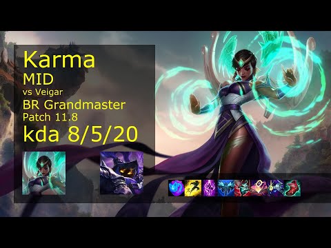 Karma Mid vs Veigar - BR Grandmaster 8/5/20 Patch 11.8 Gameplay