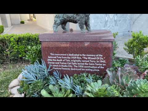 Wizard of Oz's Toto's Memorial Statue at Hollywood Forever Cemetery. Burial site destroyed.