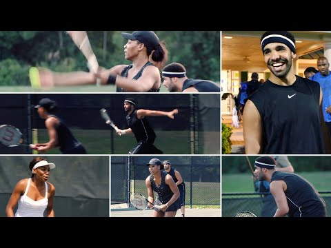 Venus & Serena Williams play tennis with Drake