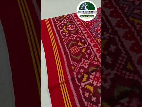Red Ghughra Border Morpich Navratan Motifs Chaniya Choli Dupatta Single Ikat 8 Ply Silk