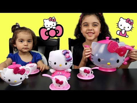 ألعاب بنات حفلة الشاي هالو كيتي و تحدي الفواكه! Hello kitty tea set Video