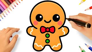 HOW TO DRAW A GINGERBREAD MAN EASY 🎅🍪🎁🎄