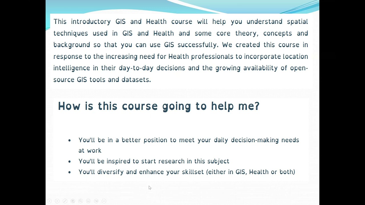 Public Health Geographic Information Systems: Course Introduction - Lecture 1