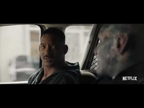 Bright (2017) Netflix official trailer frame: Will Smith and Joel Edgerton in a patrol car at night