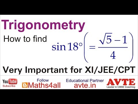 How to Find the value of sin(18 degrees); very important for XI maths CBSE/Jee ||