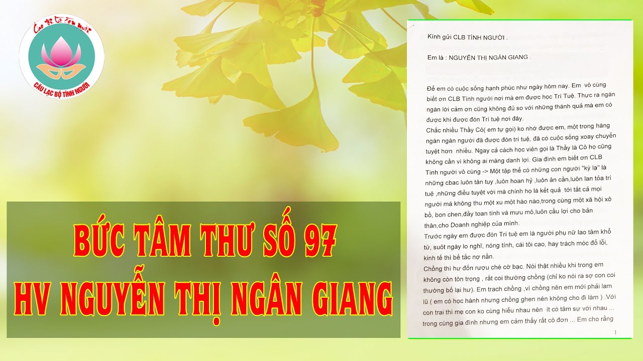 Tâm thư 97 - Lời tri ân CLB Tình Người của HV Nguyễn Thị Ngân Giang (thành phố Việt Trì, Phú Thọ)