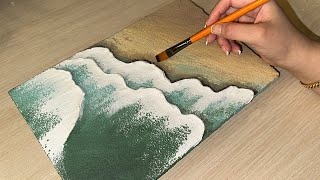 How to Paint a Beach | Abstract Sea Waves Painting | DIY Sea Texture Painting with Sandstone