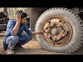 Deep Pit Impact Shattered The Truck Rim From All Sides Fully Repaired