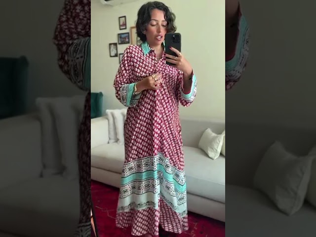 فستان ملمس قطني بالون العودي و النقش الابيض طويل 2...