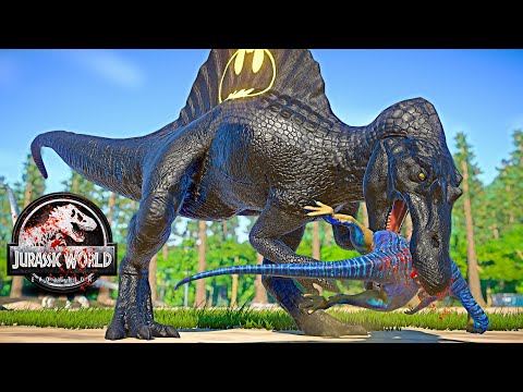 BATMAN Spinosaurus vs Spiderman Indominus Rex Dinosaurs Fight 🌍 JURASSIC WORLD EVOLUTION