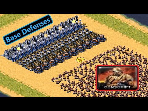 Base Defenses vs Conscripts - Same Cost - Red Alert 2